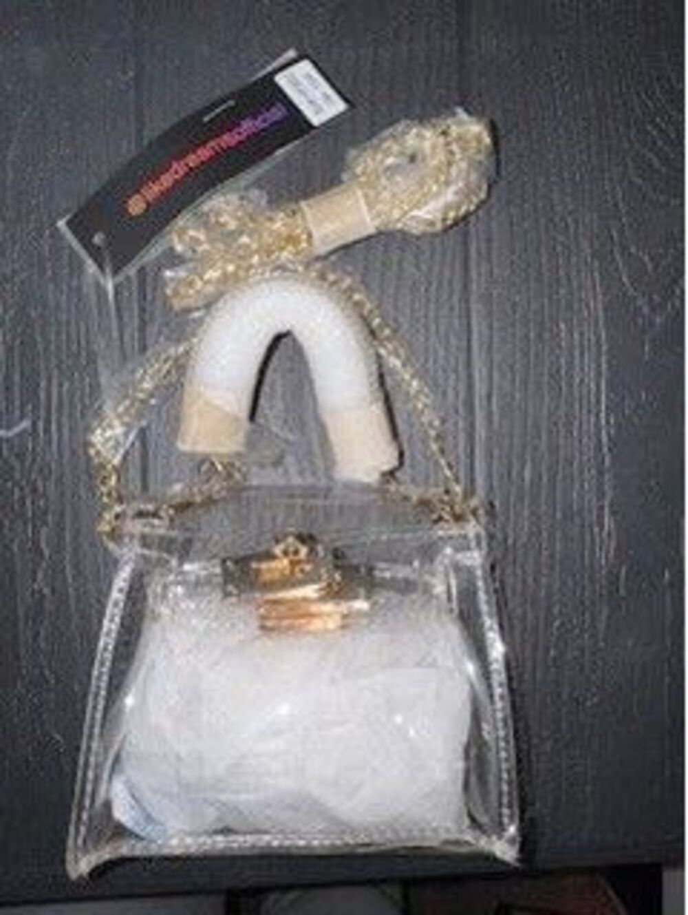 Like dreams Clear Mini Crossbody Bag with Gold Chain Strap ($50)